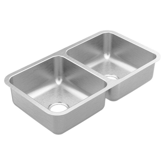 Moen 2000 Series 32-3/8 in. Undermount Stainless Steel Double Bowl Kitchen Sink in Brushed