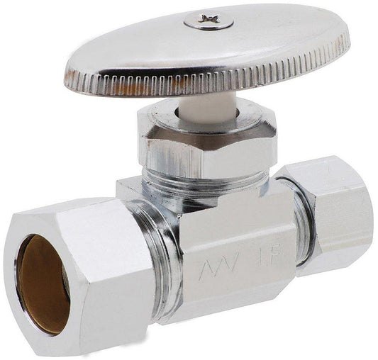 5/8 x 3/8 in. Compression Quarter Turn Straight Supply Stop Valve in Chrome