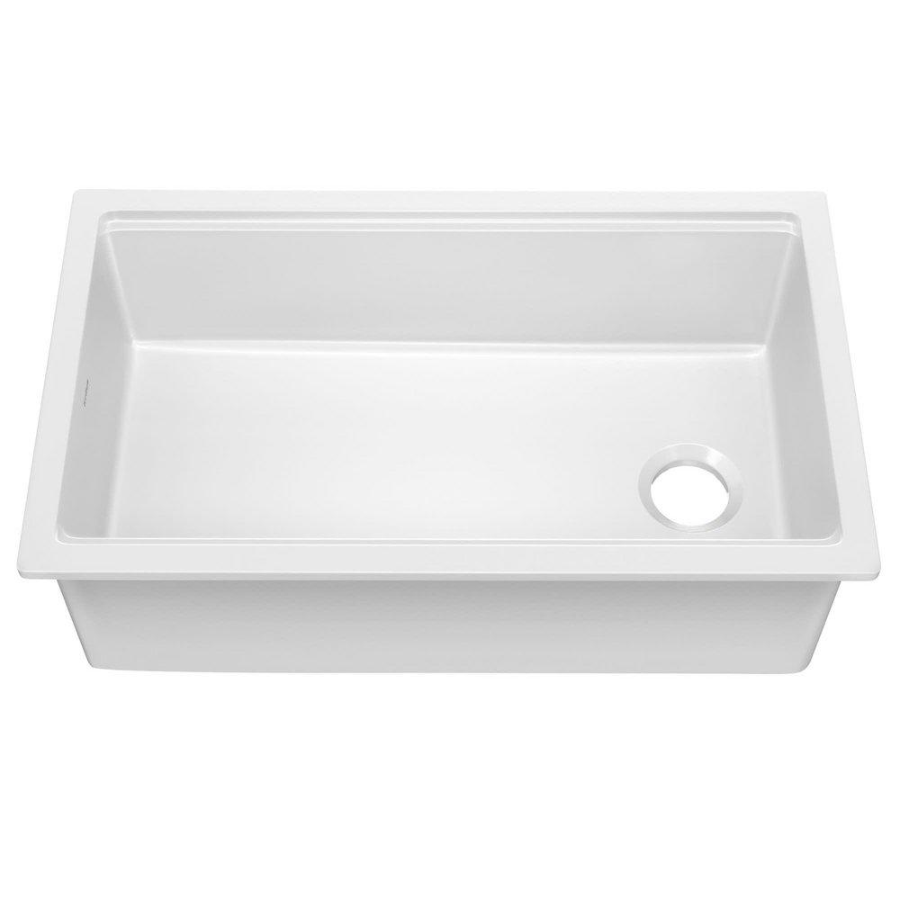 Kraus USA Turino 33-1/8 x 19-1/2 in. No Hole Fireclay Single Bowl Dual Mount Kitchen Sink in Glossy White