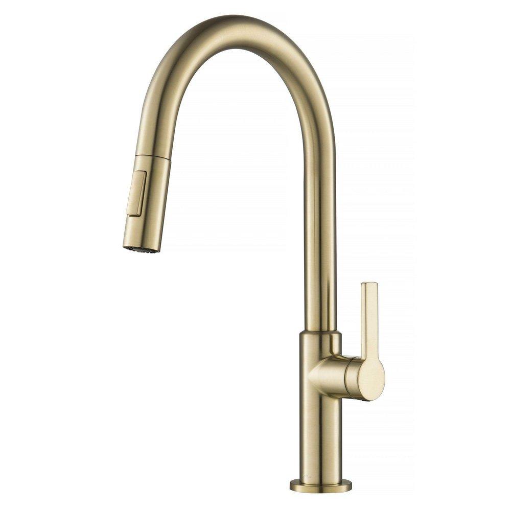 Kraus USA Oletto Single Handle Pull Down Kitchen Faucet in Spot Free Antique Champagne Bronze