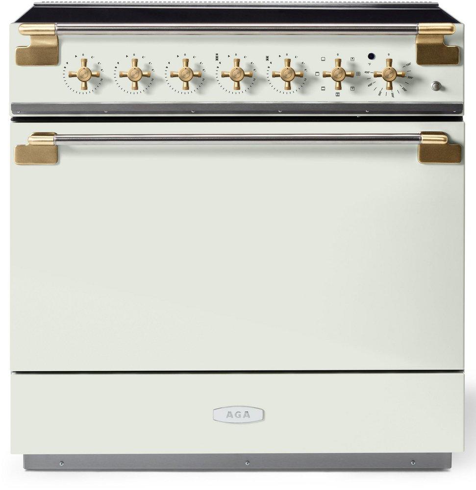 Aga Marvel Elise 35-1/2 in. 5-Burner Electric Freestanding Range in White with Brass