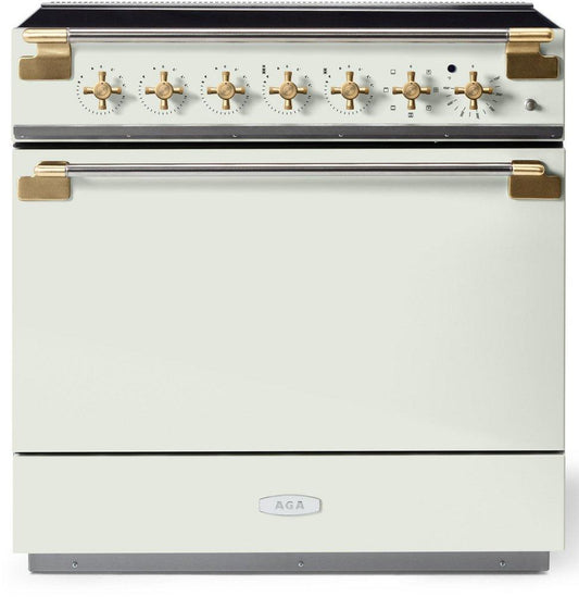 Aga Marvel Elise 35-1/2 in. 5-Burner Electric Freestanding Range in White with Brass