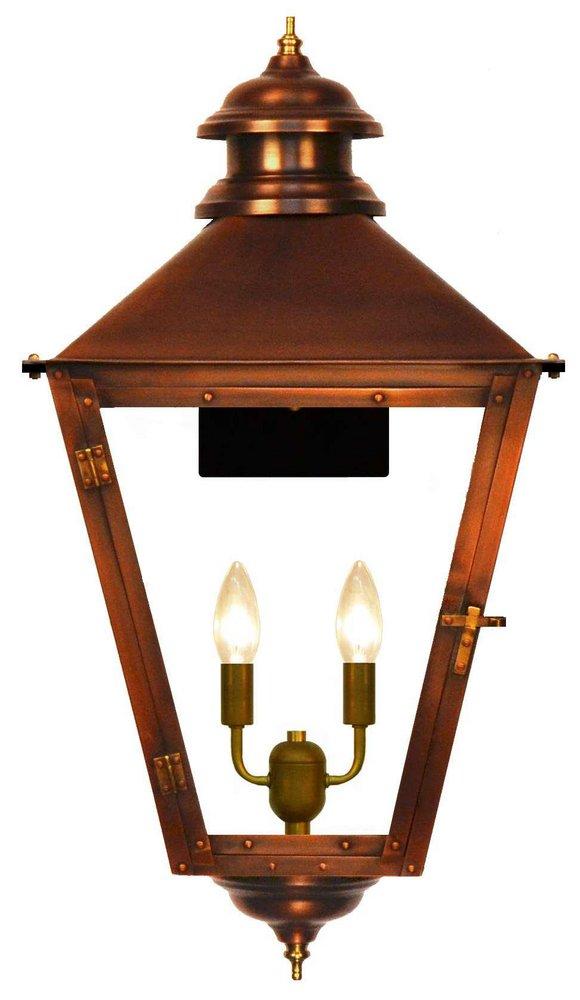 The Coppersmith Adam Street 2-Light 23in. Tall Copper Electric Outdoor Wall Sconce in Antique Copper