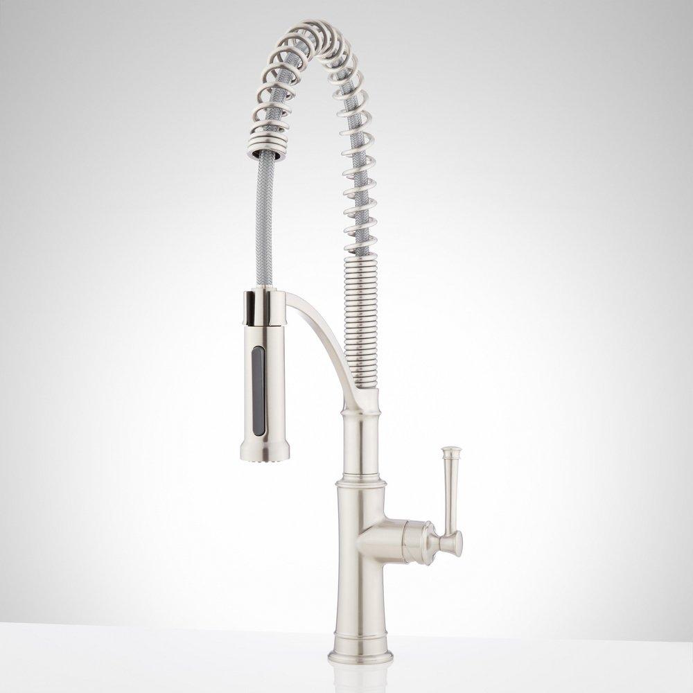 Signature Hardware Beasley Single Handle Pre-Rinse Kitchen Faucet in Stainless Steel