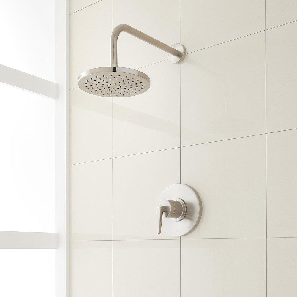 Signature Hardware Drea Pressure Balanced Shower System in Brushed Nickel with Shower Head, Shower Arm, and Valve Trim