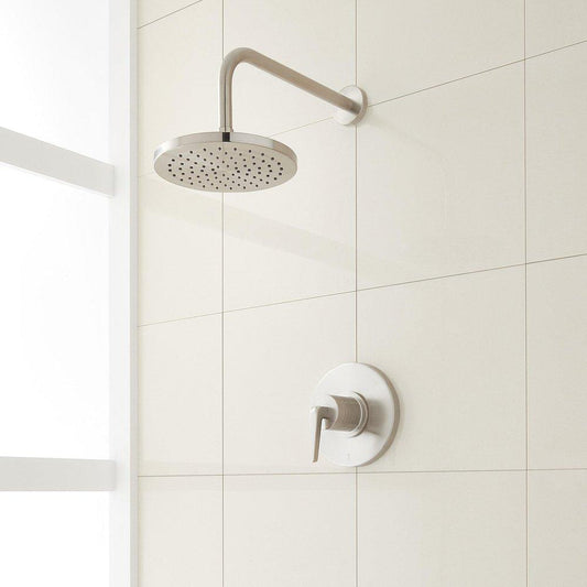 Signature Hardware Drea Pressure Balanced Shower System in Brushed Nickel with Shower Head, Shower Arm, and Valve Trim