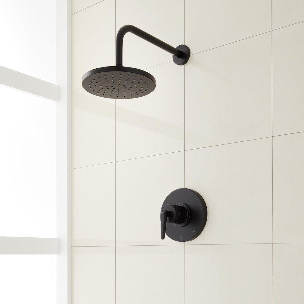 Signature Hardware Drea Pressure Balanced Shower System in Matte Black with Shower Head, Shower Arm, and Valve Trim