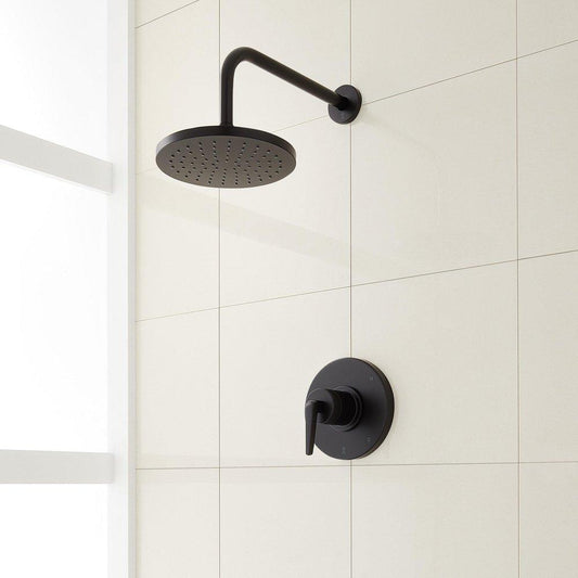 Signature Hardware Drea Pressure Balanced Shower System in Matte Black with Shower Head, Shower Arm, and Valve Trim