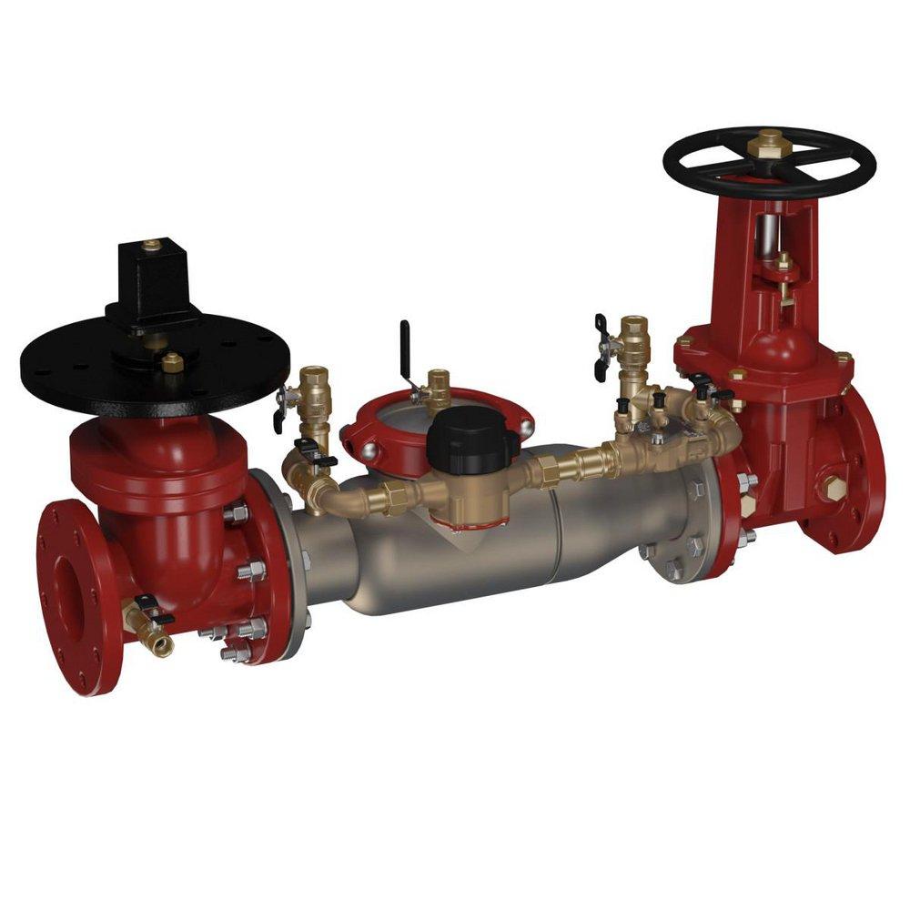 Ames Fire & Waterworks 3000SS 6 in Stainless Steel Flanged Double Check Valve Detector Assembly with OS & Y Gate Valves and Water Meter