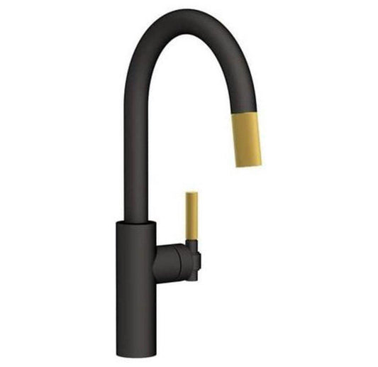 Newport Brass Muncy Single Handle Pull Down Kitchen Faucet in Matte Black with Satin Brass - PVD