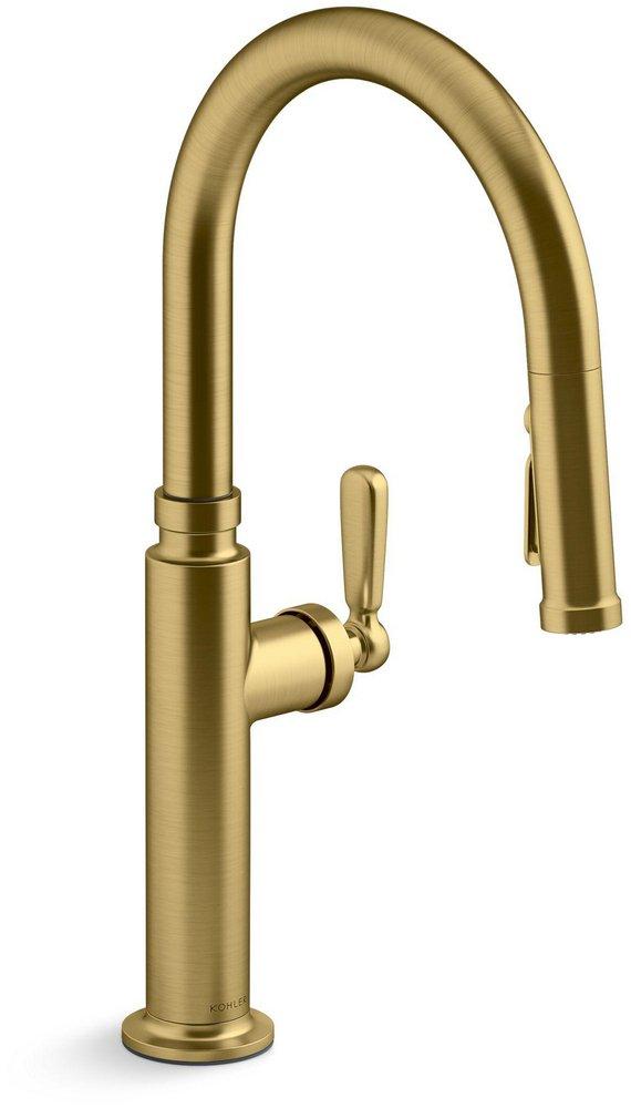 KOHLER Edalyn™ by Studio McGee Single Handle Pull Down Kitchen Faucet in Vibrant® Brushed Moderne Brass
