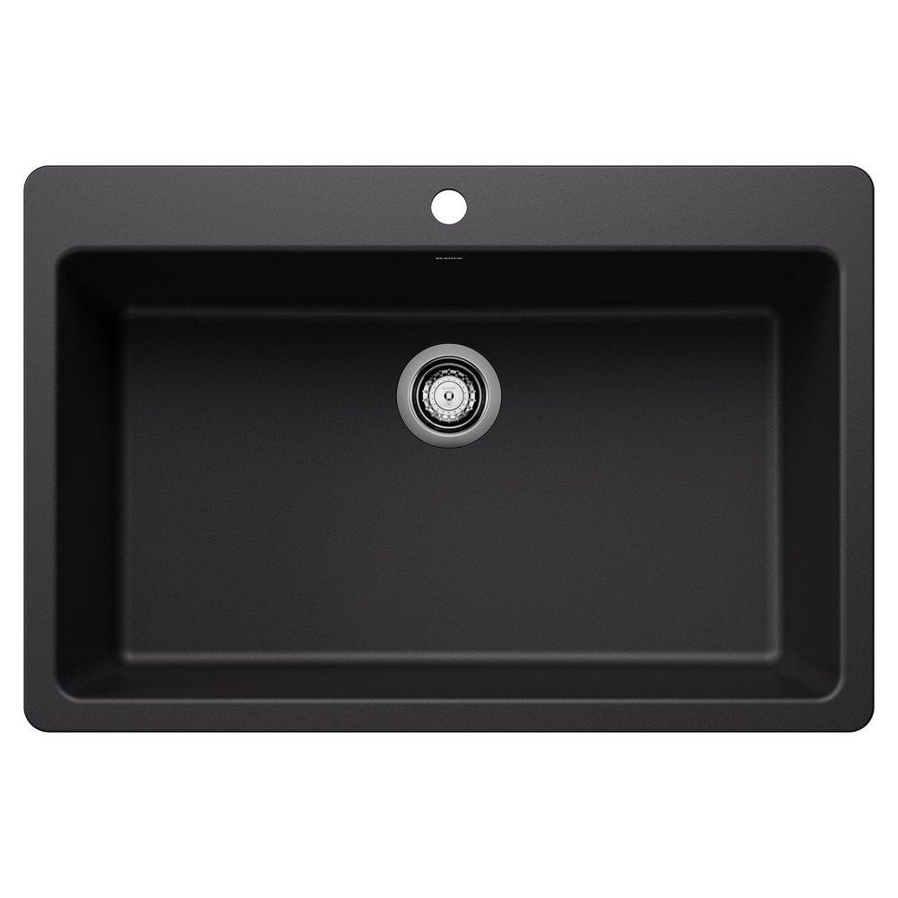 BLANCO Liven 33 in. Dual Mount Silgranit Single Bowl Kitchen Sink in Coal Black