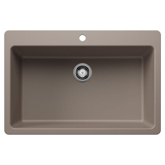 BLANCO Liven 33 in. Dual Mount Silgranit Single Bowl Kitchen Sink in Truffle