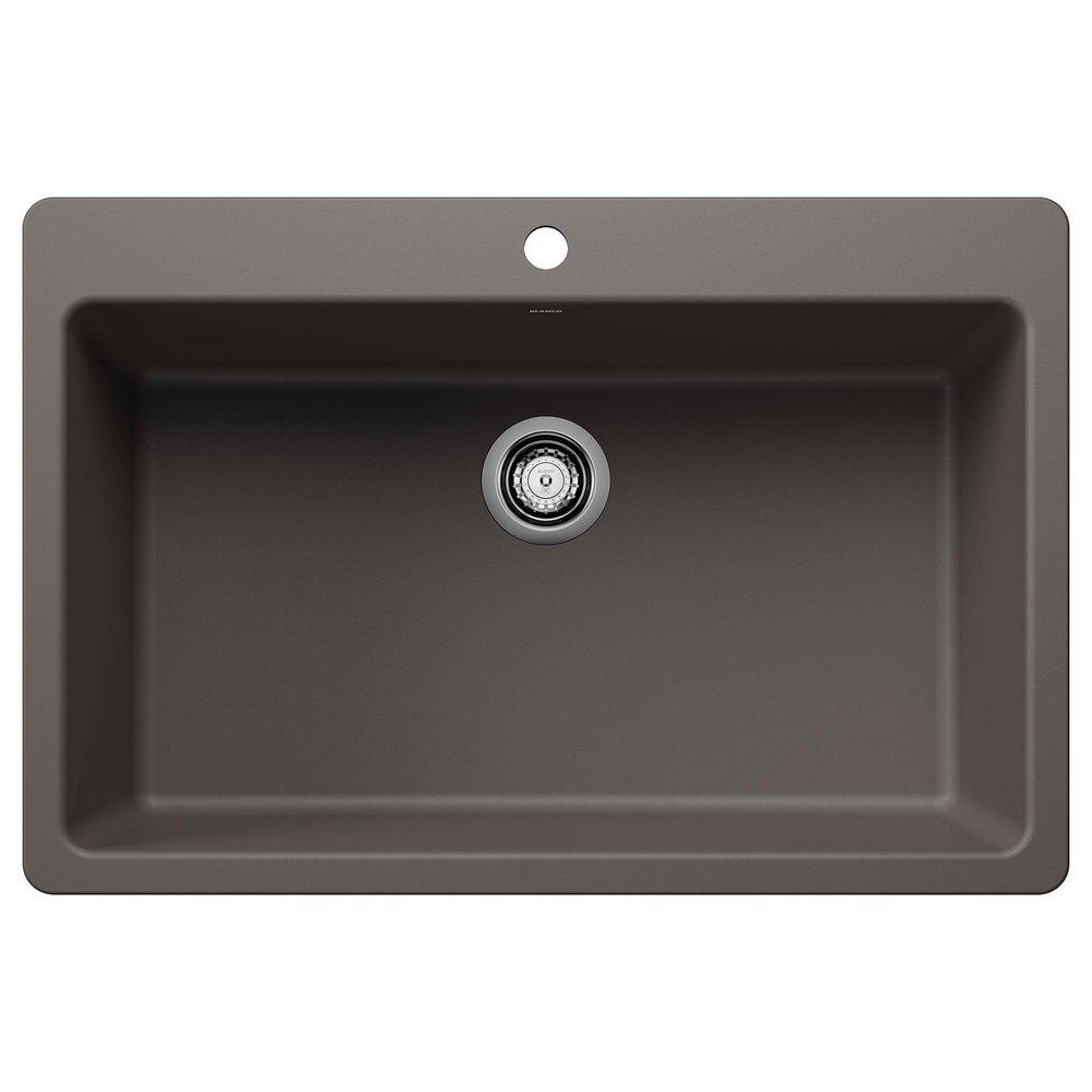 BLANCO Liven 33 in. Dual Mount Silgranit Single Bowl Kitchen Sink in Volcano Grey