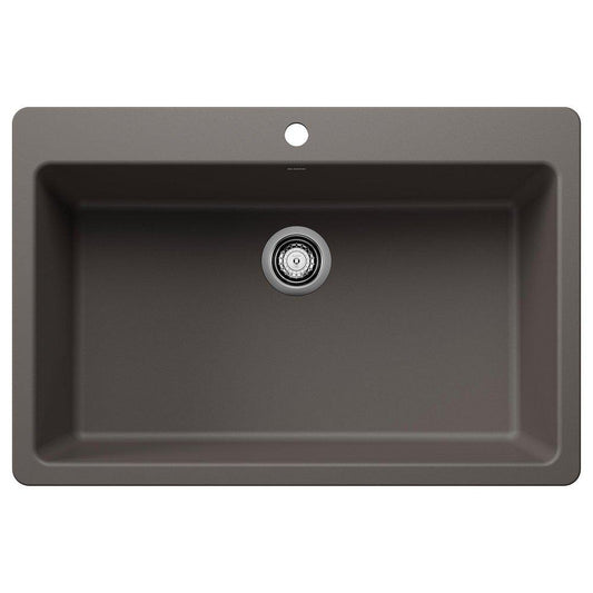 BLANCO Liven 33 in. Dual Mount Silgranit Single Bowl Kitchen Sink in Volcano Grey