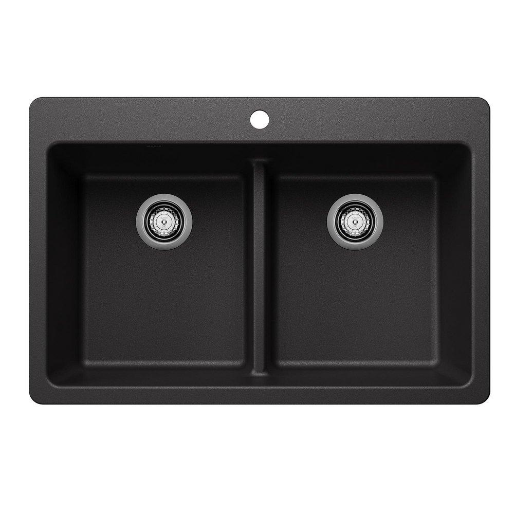 BLANCO Liven 33 in. Dual Mount Silgranit Double Bowl Kitchen Sink in Anthracite
