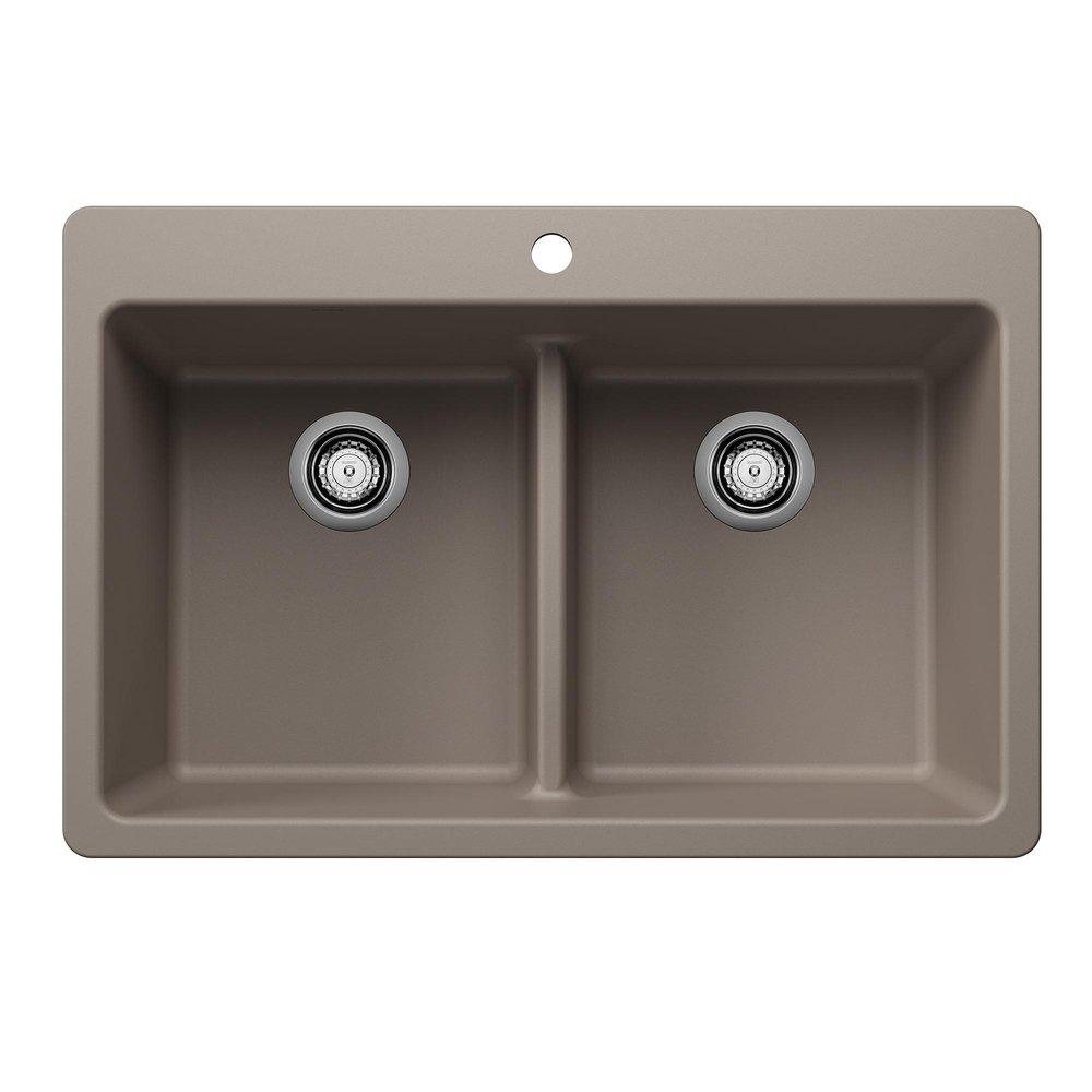 BLANCO Liven 33 in. Dual Mount Silgranit Double Bowl Kitchen Sink in Truffle