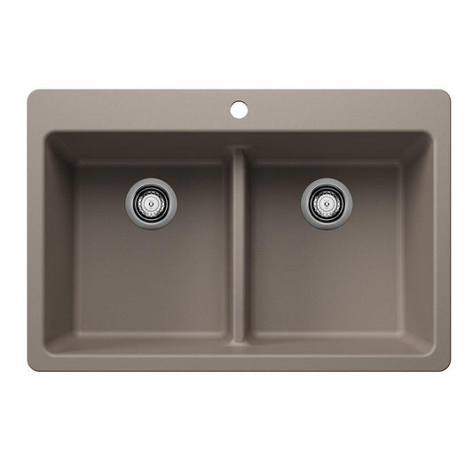 BLANCO Liven 33 in. Dual Mount Silgranit Double Bowl Kitchen Sink in Truffle