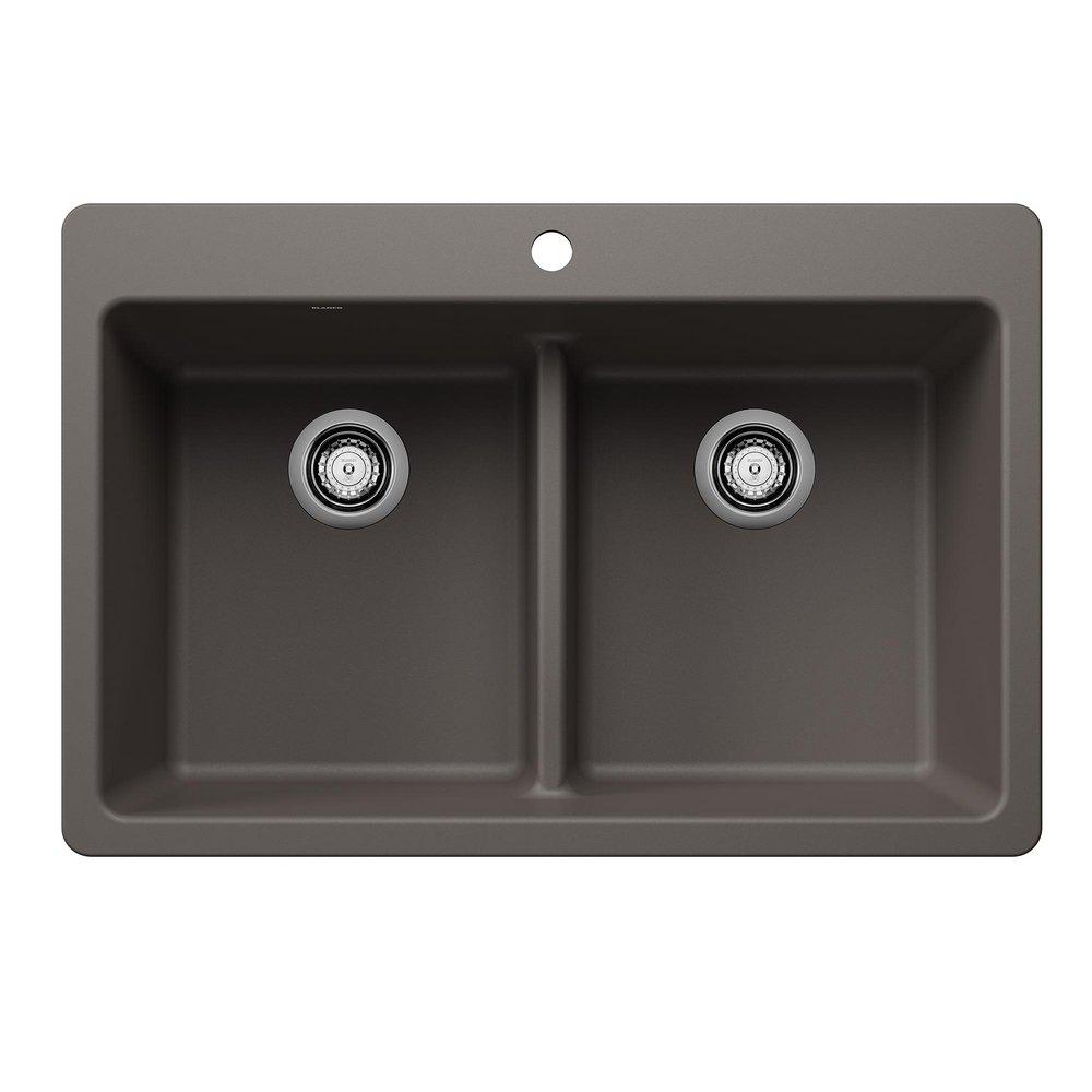 BLANCO Liven 33 in. Dual Mount Silgranit Double Bowl Kitchen Sink in Volcano Gray