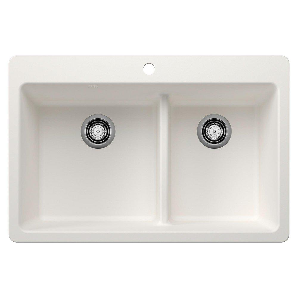 BLANCO Liven 33 in. Dual Mount Silgranit Double Bowl Kitchen Sink in White