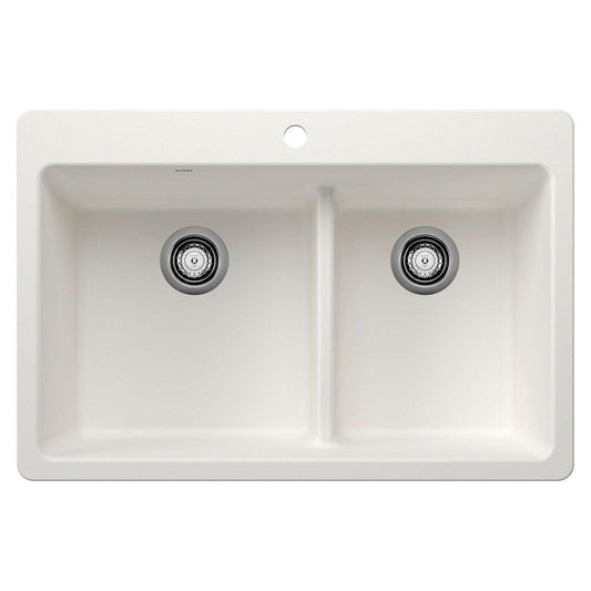 BLANCO Liven 33 in. Dual Mount Silgranit Double Bowl Kitchen Sink in White