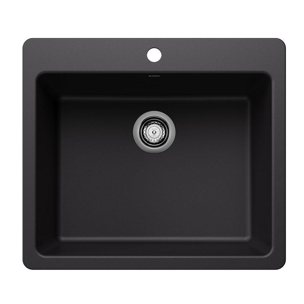 BLANCO Liven 25 in. Dual Mount Silgranit Single Bowl Kitchen Sink in Coal Black