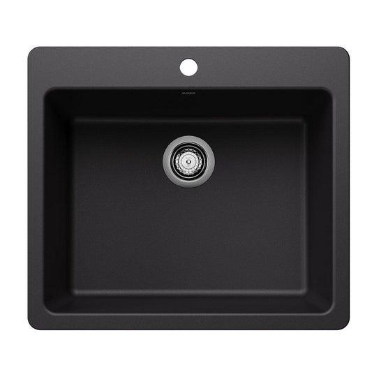 BLANCO Liven 25 in. Dual Mount Silgranit Single Bowl Kitchen Sink in Coal Black