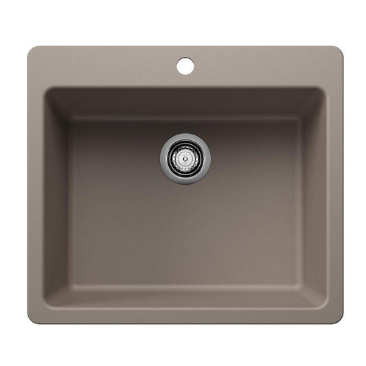 BLANCO Liven 25 in. Dual Mount Silgranit Single Bowl Kitchen Sink in Truffle