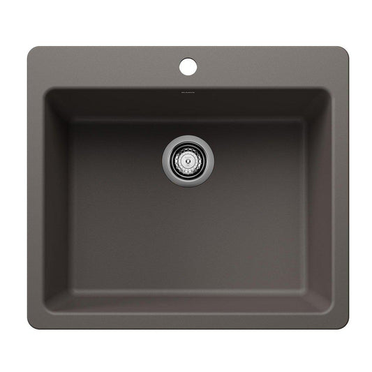 BLANCO Liven 25 in. Dual Mount Silgranit Single Bowl Kitchen Sink in Volcano Gray