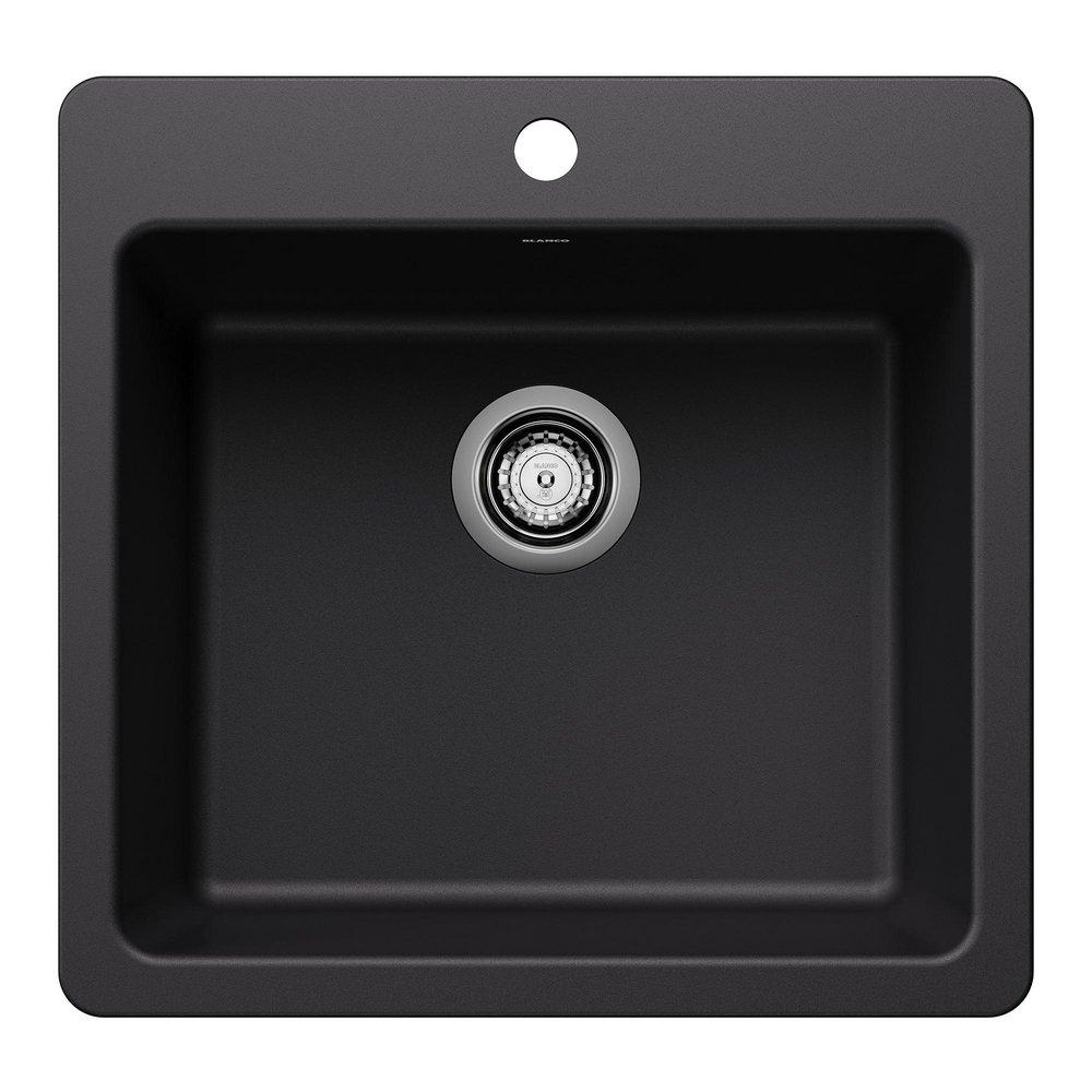 BLANCO Liven 21 in. Dual Mount Silgranit Single Bowl Kitchen Sink in Coal Black