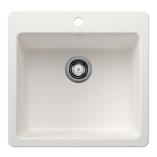 BLANCO Liven 21 in. Dual Mount Silgranit Single Bowl Kitchen Sink in White