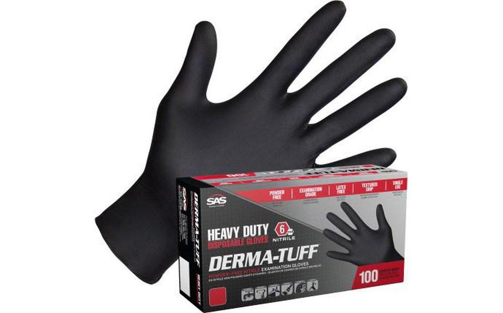 Derma-Tuff® 6 Mil Size Large Powder Free Textured Nitrile Disposable Gloves in Black (100 Pack)
