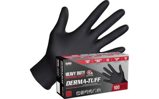 Derma-Tuff® 6 Mil Size Large Powder Free Textured Nitrile Disposable Gloves in Black (100 Pack)