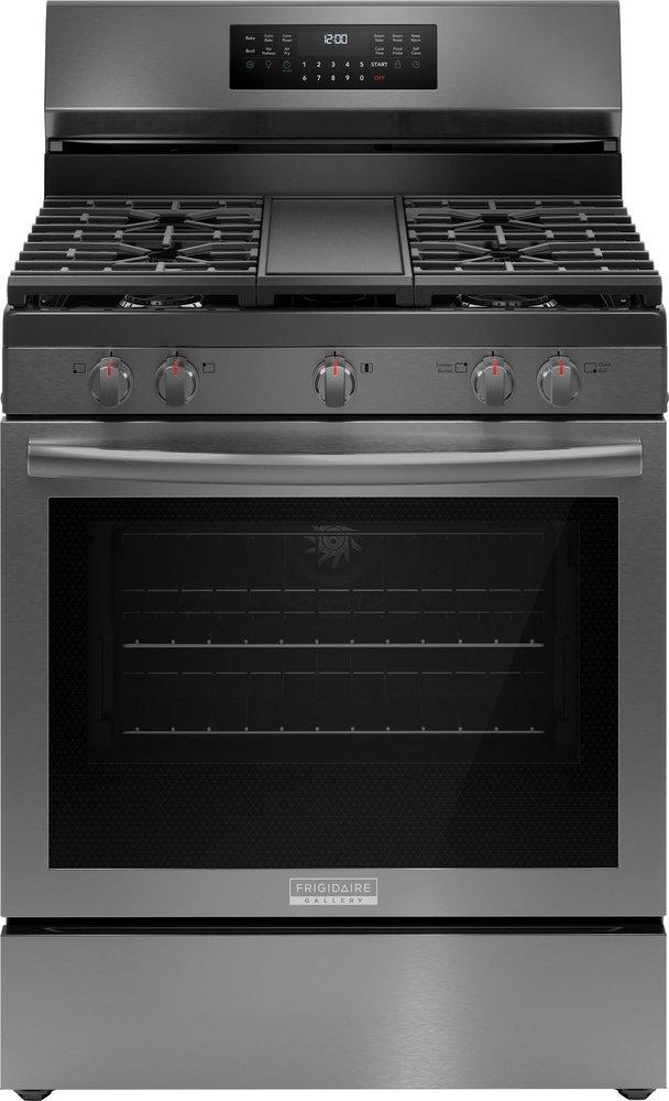 30 in. 5-Burner Gas Freestanding Range with No Preheat and Air Fry in Black Stainless Steel