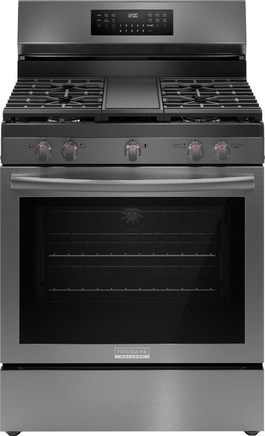 30 in. 5-Burner Gas Freestanding Range with No Preheat and Air Fry in Black Stainless Steel