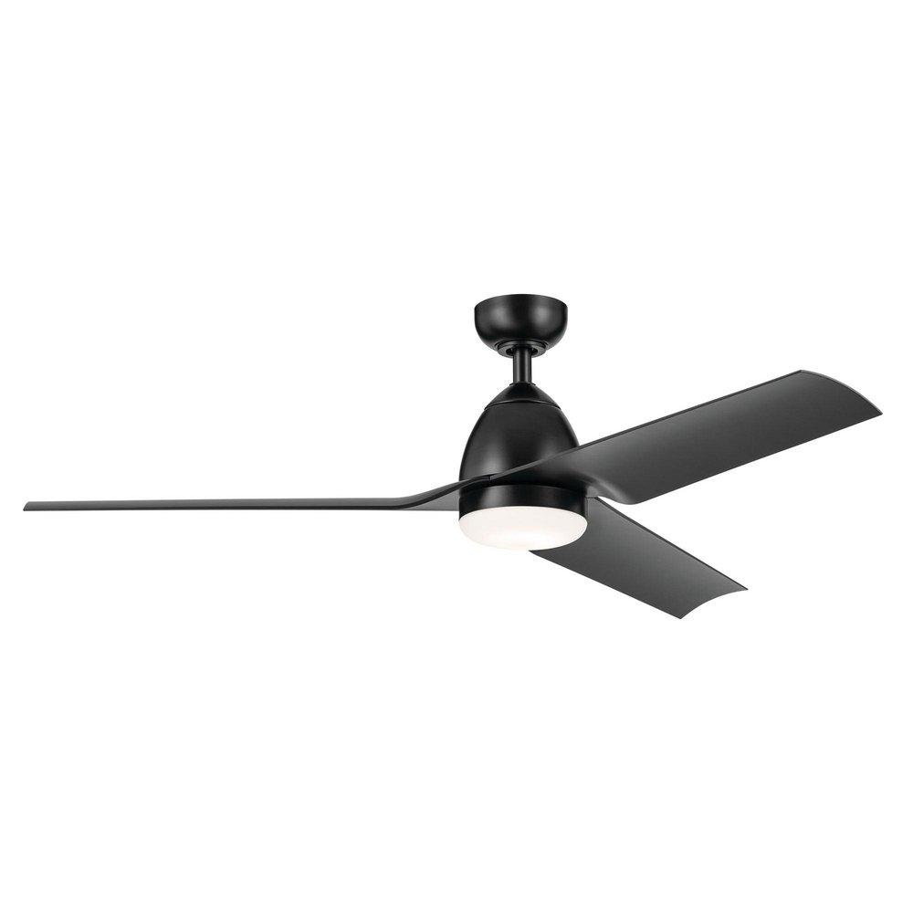 Kichler Lighting Fit 54in. 3?Blade Indoor/Outdoor Ceiling Fan in Satin Black / Satin Natural Black (LED Opal Glass)