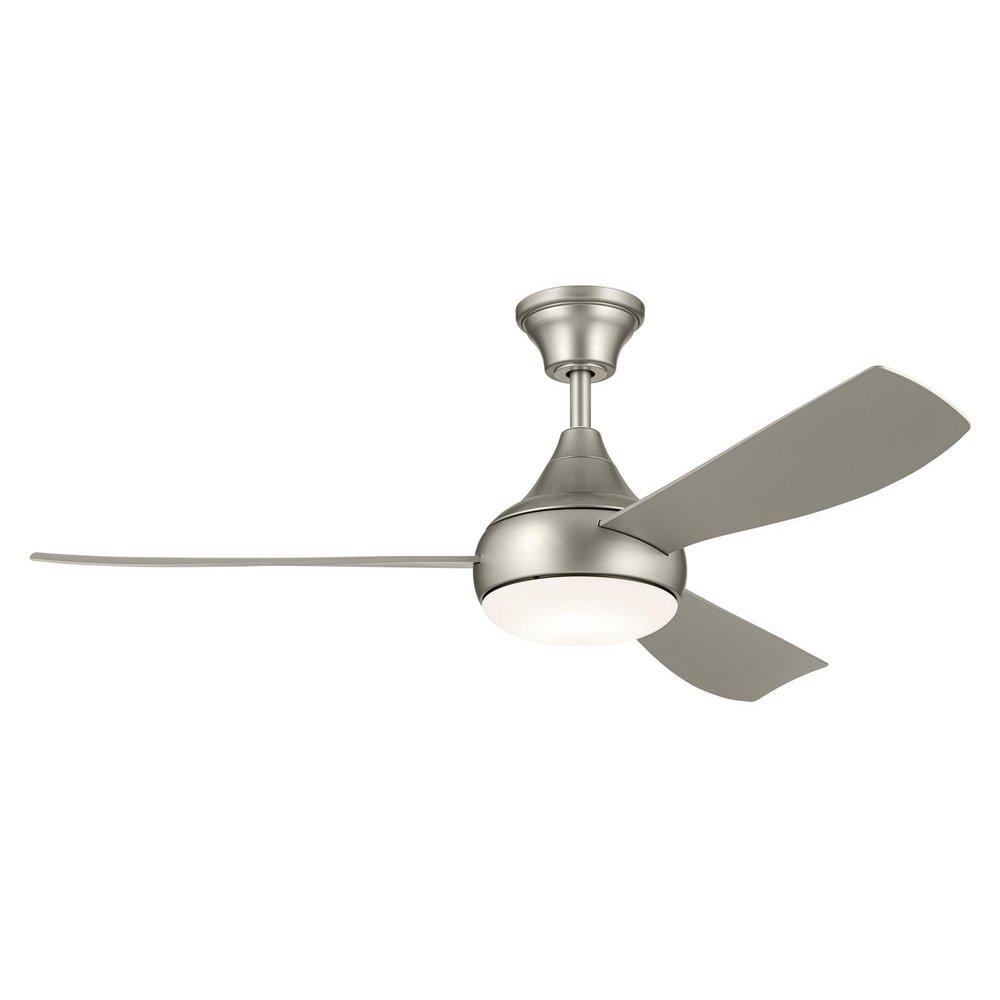 Kichler Lighting Ample 54 in. Dual?Mount Damp?Rated LED Ceiling Fan, Brushed Nickel with Silver Blades,
