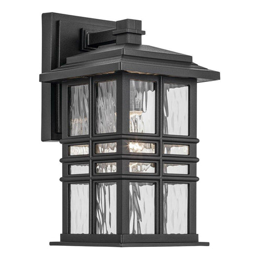 Kichler Lighting Beacon Square 12W LED 1?Light 12in. Outdoor Wall Sconce in Textured Black / Clear Hammered Glass