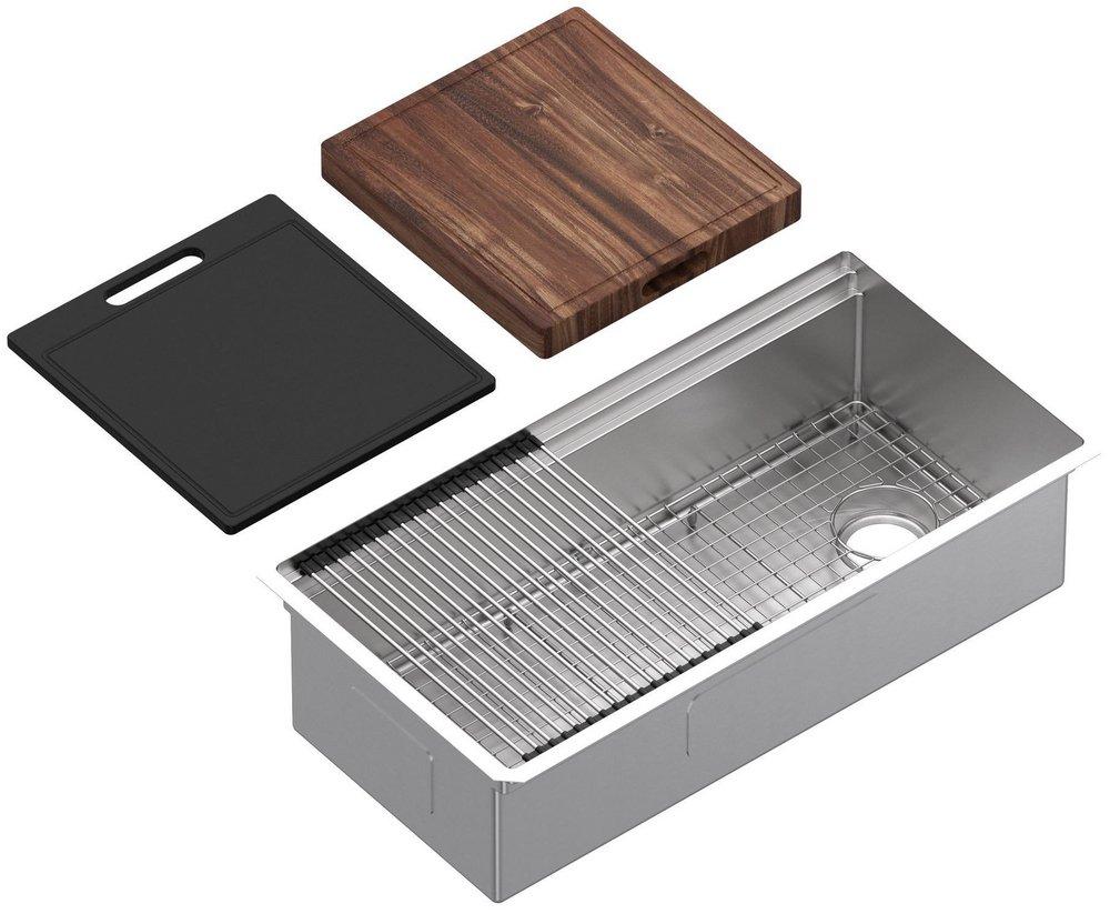 ROHL® Culinario 36 in. Undermount Stainless Steel Single Bowl Workstation Kitchen Sink