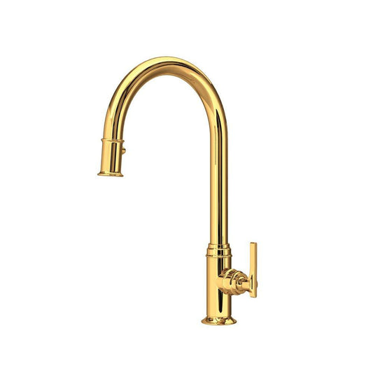 Perrin & Rowe® Southbank™ Single Handle Pull Down Kitchen Faucet in English Gold