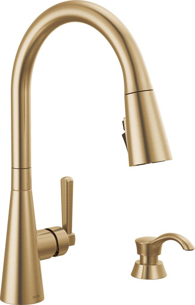 Delta Faucet Boyd™ Single Handle Pull Down Kitchen Faucet with Soap Dispenser in Champagne Bronze