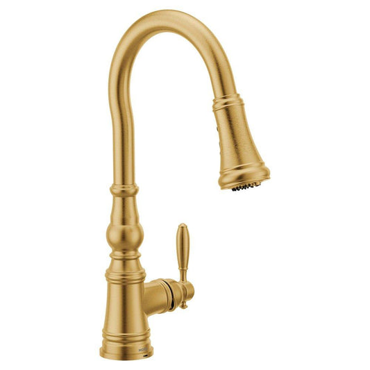 Moen Weymouth Single Handle Pull Down Kitchen Faucet in Brushed Gold