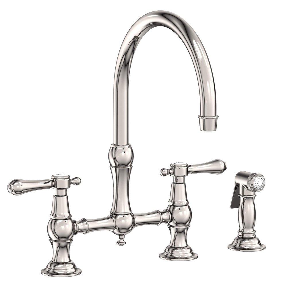Newport Brass Chesterfield Two Handle Bridge Kitchen Faucet with Side Spray in Polished Nickel - PVD