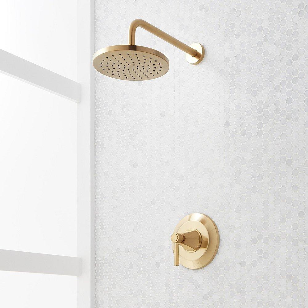 Signature Hardware Elita Pressure Balanced Shower Only Trim Package in Brushed Gold with Lever Handle - Includes Valve