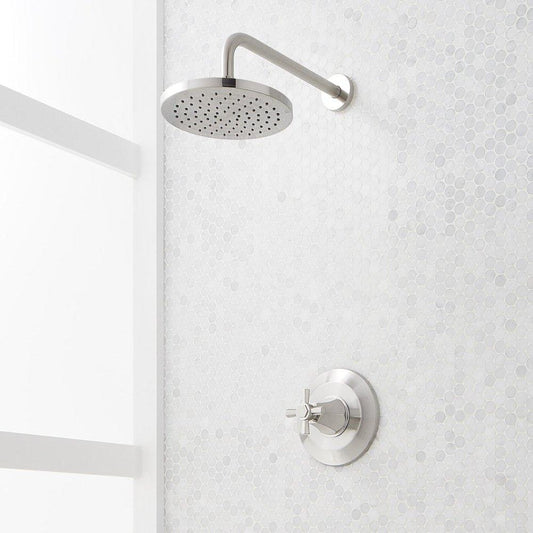 Signature Hardware Elita Pressure Balanced Shower Only Trim Package in Brushed Nickel with Cross Handle - Includes Valve