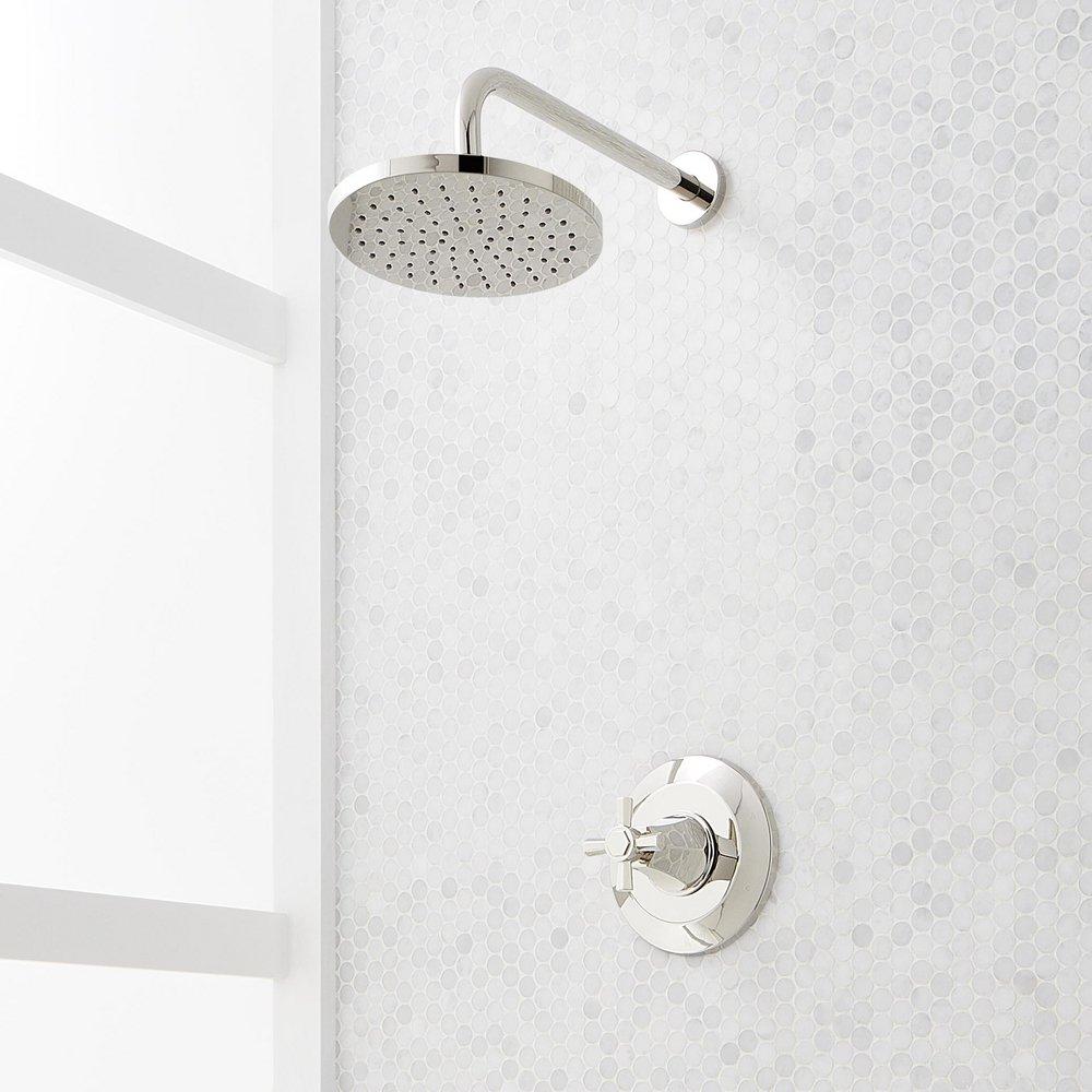 Signature Hardware Elita Pressure Balanced Shower Only Trim Package in Polished Nickel with Cross Handle - Includes Valve