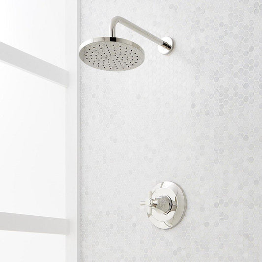 Signature Hardware Elita Pressure Balanced Shower Only Trim Package in Polished Nickel with Cross Handle - Includes Valve
