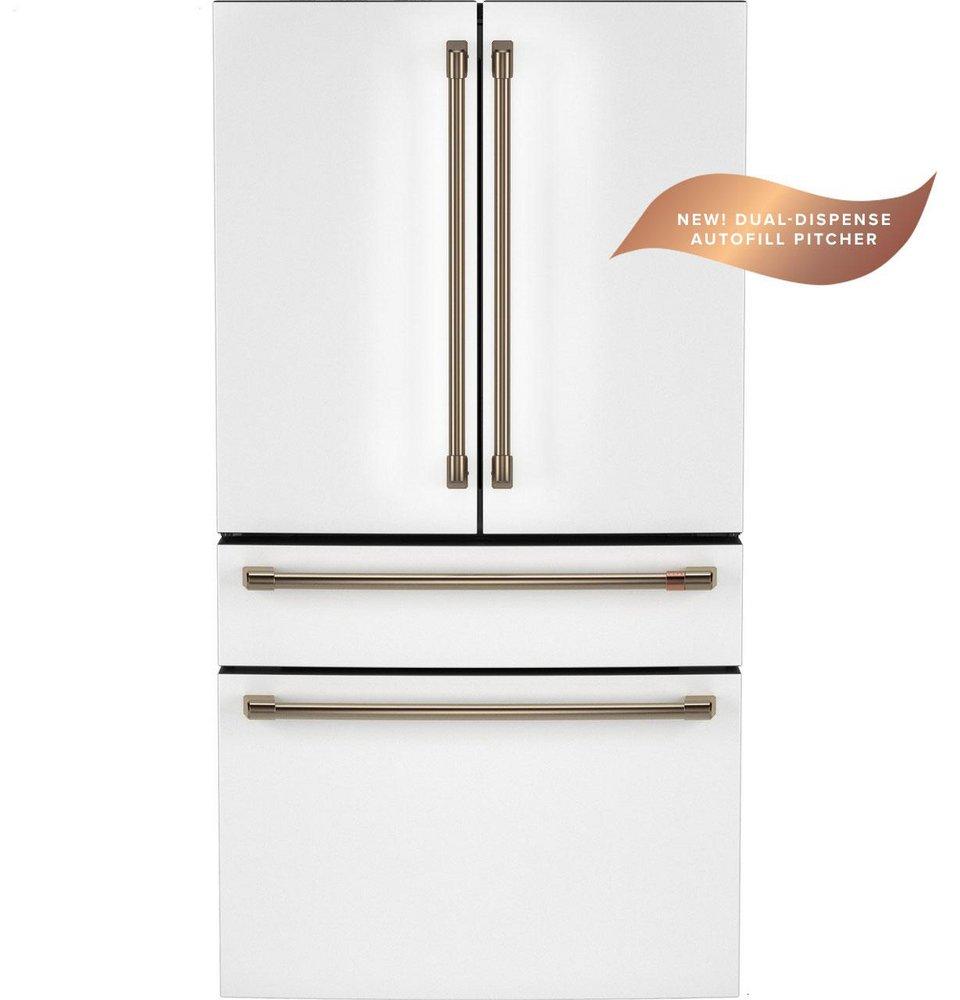 23.2 cu. ft. 4-Door French Door Smart Refrigerator with Dual-Dispense Autofill Pitcher in Matte White / Brushed Bronze