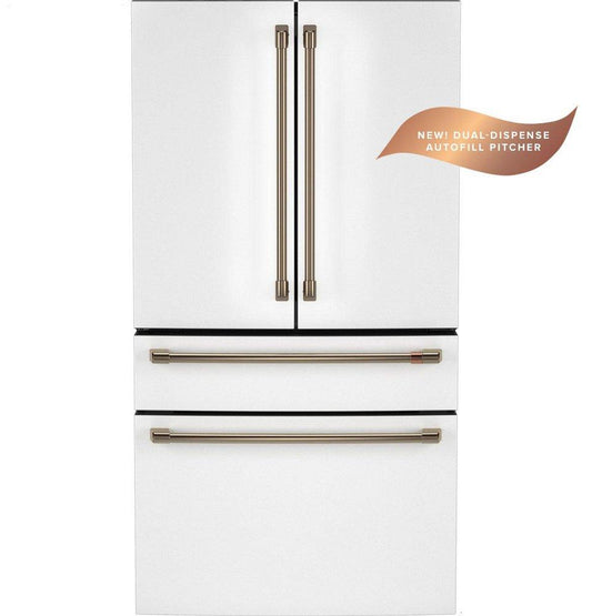23.2 cu. ft. 4-Door French Door Smart Refrigerator with Dual-Dispense Autofill Pitcher in Matte White / Brushed Bronze