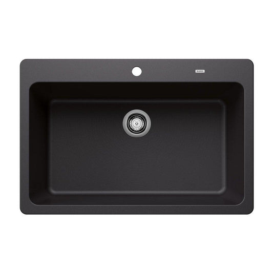 BLANCO Grandis 33 in. Dual Mount Silgranit Single Bowl Kitchen Sink in Coal Black